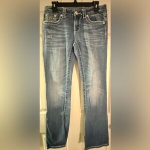 Miss Me Blue Jeans with White Stitching